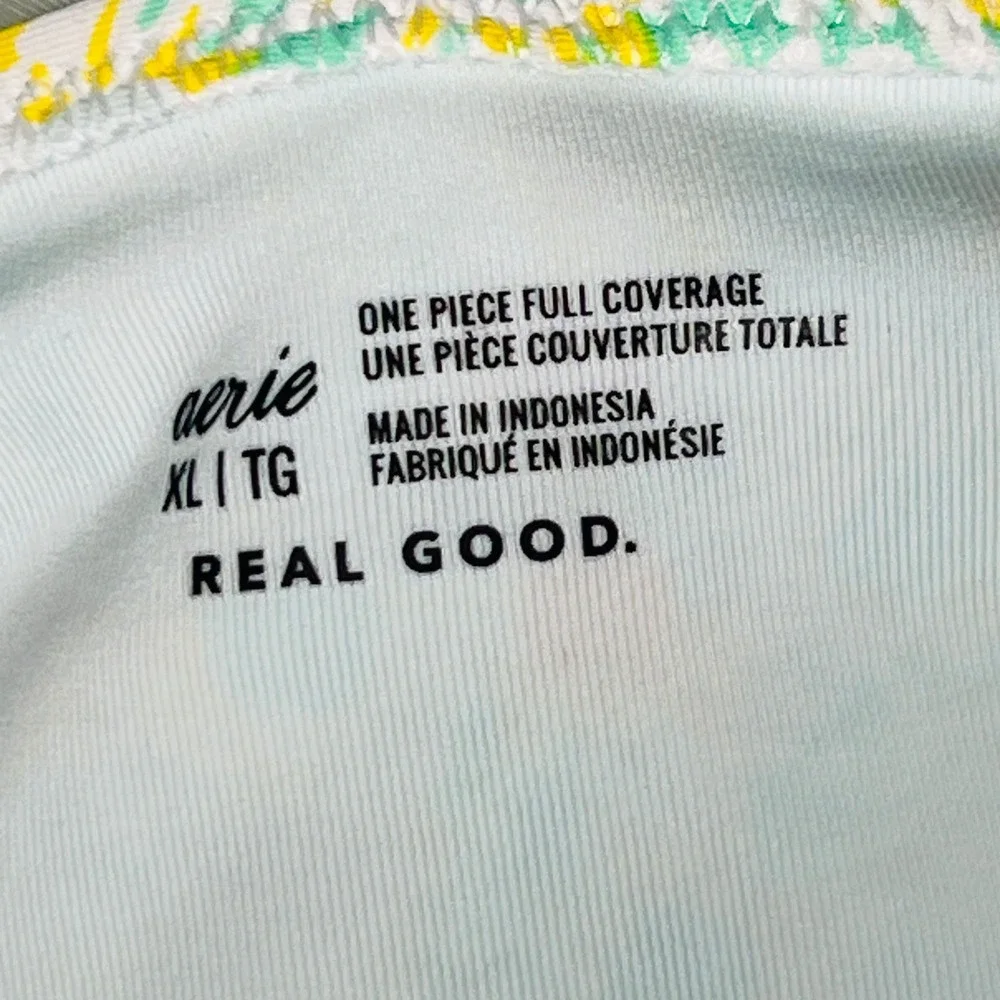 Aerie Real Good Daisy Floral Cutout One Piece Swimsuit XL Green Yellow White NWT